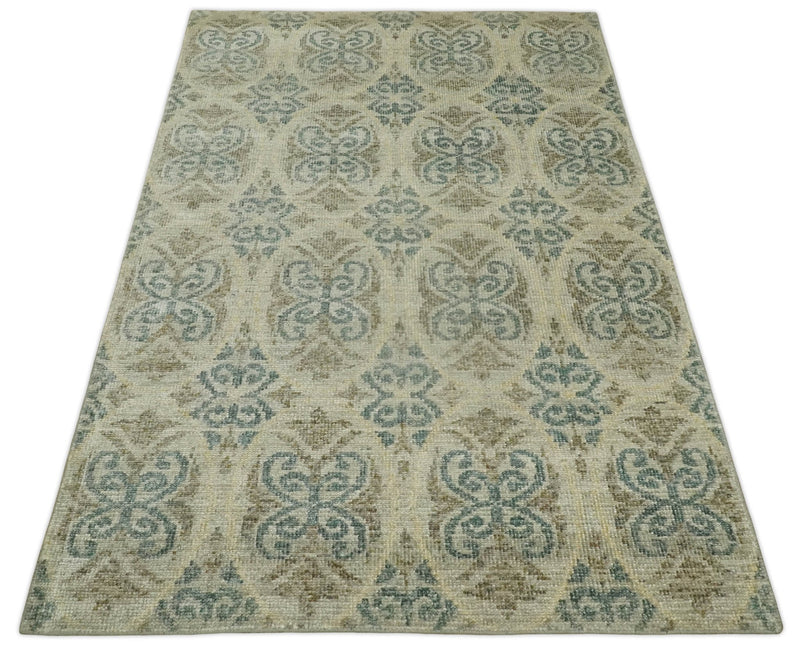 5x8 Hand Knotted Beige, Blue and Camel Modern Persian Style Contemporary Bamboo Silk Area Rug | OP71 - The Rug Decor