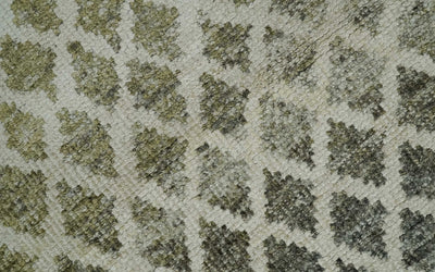 5x8 Hand Knotted Beige, Charcoal and Olive Modern Diamond Geometric Contemporary Recycled Silk Area Rug | OP87 - The Rug Decor