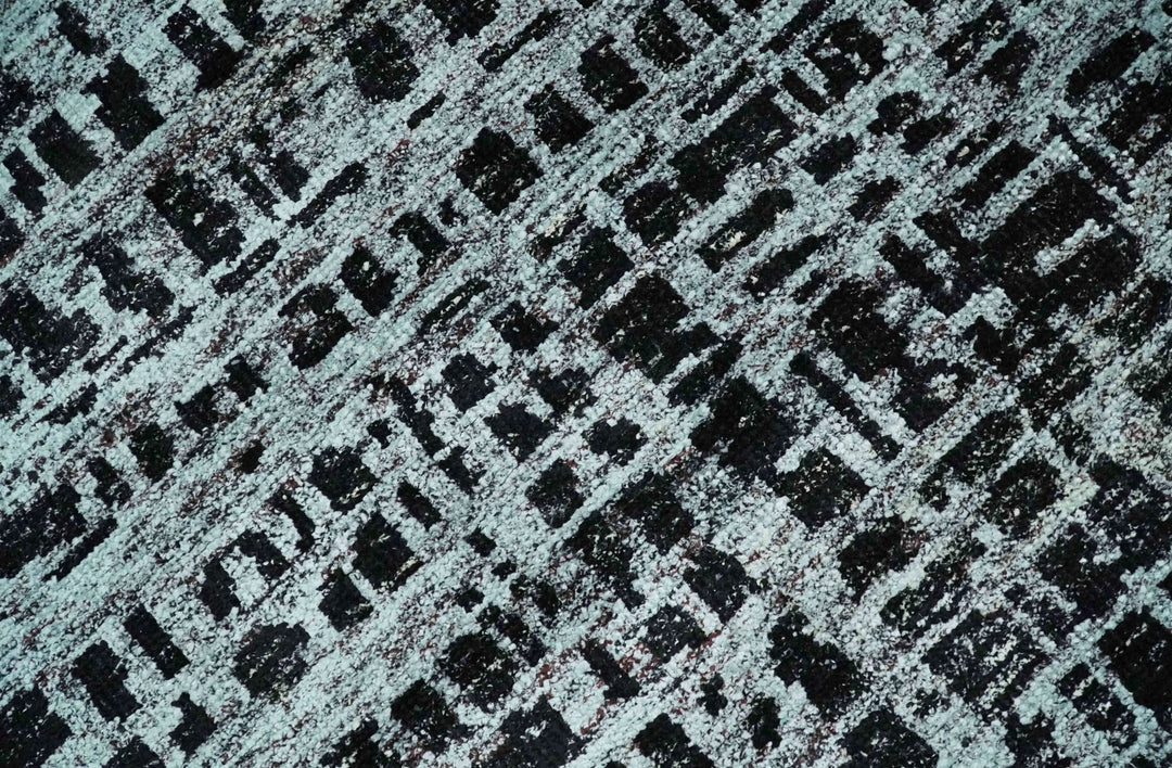 5x8 Hand Knotted Black and Silver Modern Abstract Contemporary Recycled Silk Area Rug | OP120 - The Rug Decor