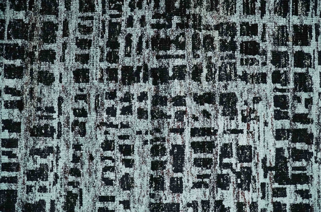 5x8 Hand Knotted Black and Silver Modern Abstract Contemporary Recycled Silk Area Rug | OP120 - The Rug Decor