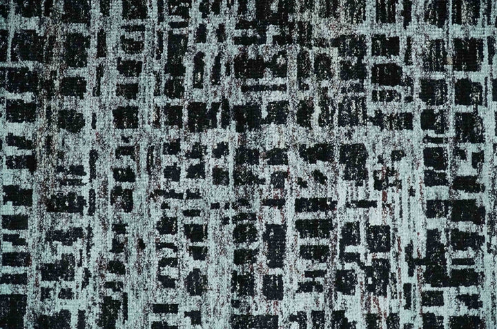 5x8 Hand Knotted Black and Silver Modern Abstract Contemporary Recycled Silk Area Rug | OP120 - The Rug Decor