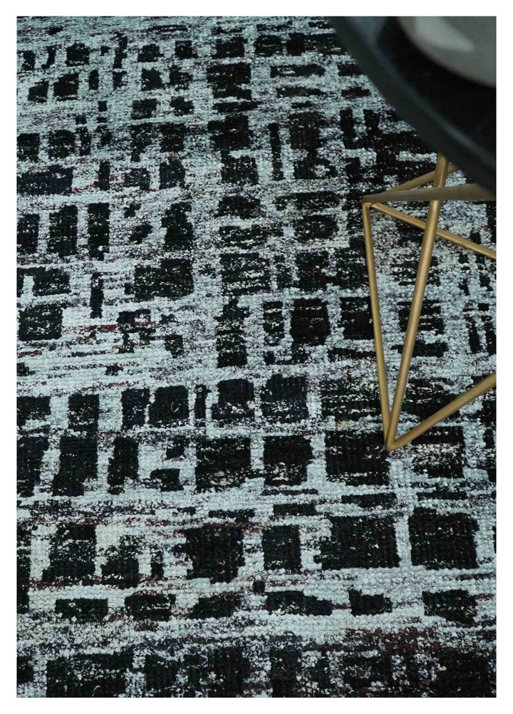 5x8 Hand Knotted Black and Silver Modern Abstract Contemporary Recycled Silk Area Rug | OP120 - The Rug Decor