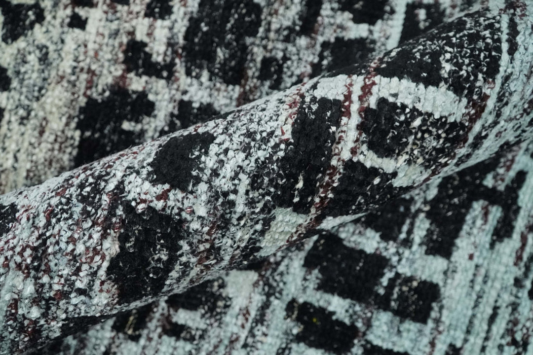 5x8 Hand Knotted Black and Silver Modern Abstract Contemporary Recycled Silk Area Rug | OP120 - The Rug Decor