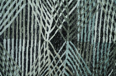 5x8 Hand Knotted Black, Ivory and Teal Modern Style Contemporary Recycled Silk Area Rug | OP119 - The Rug Decor