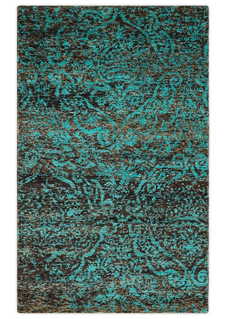 5x8 Hand Knotted Blue and Brown Modern Persian Style Contemporary Recycled Silk Area Rug | OP103 - The Rug Decor