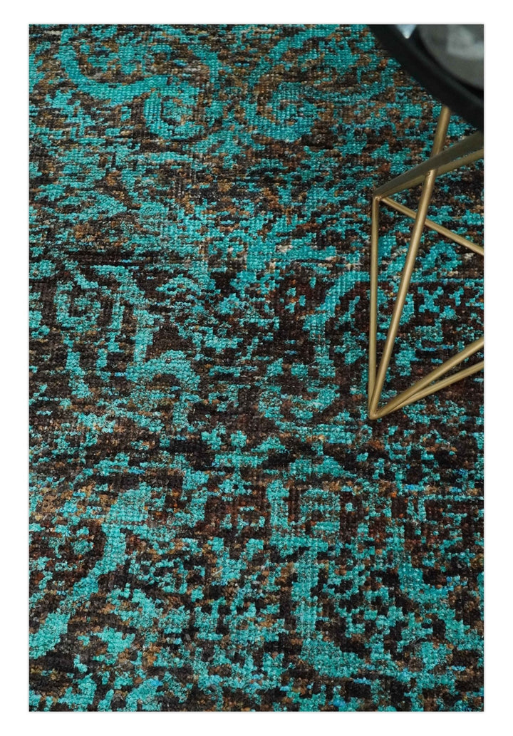 5x8 Hand Knotted Blue and Brown Modern Persian Style Contemporary Recycled Silk Area Rug | OP103 - The Rug Decor