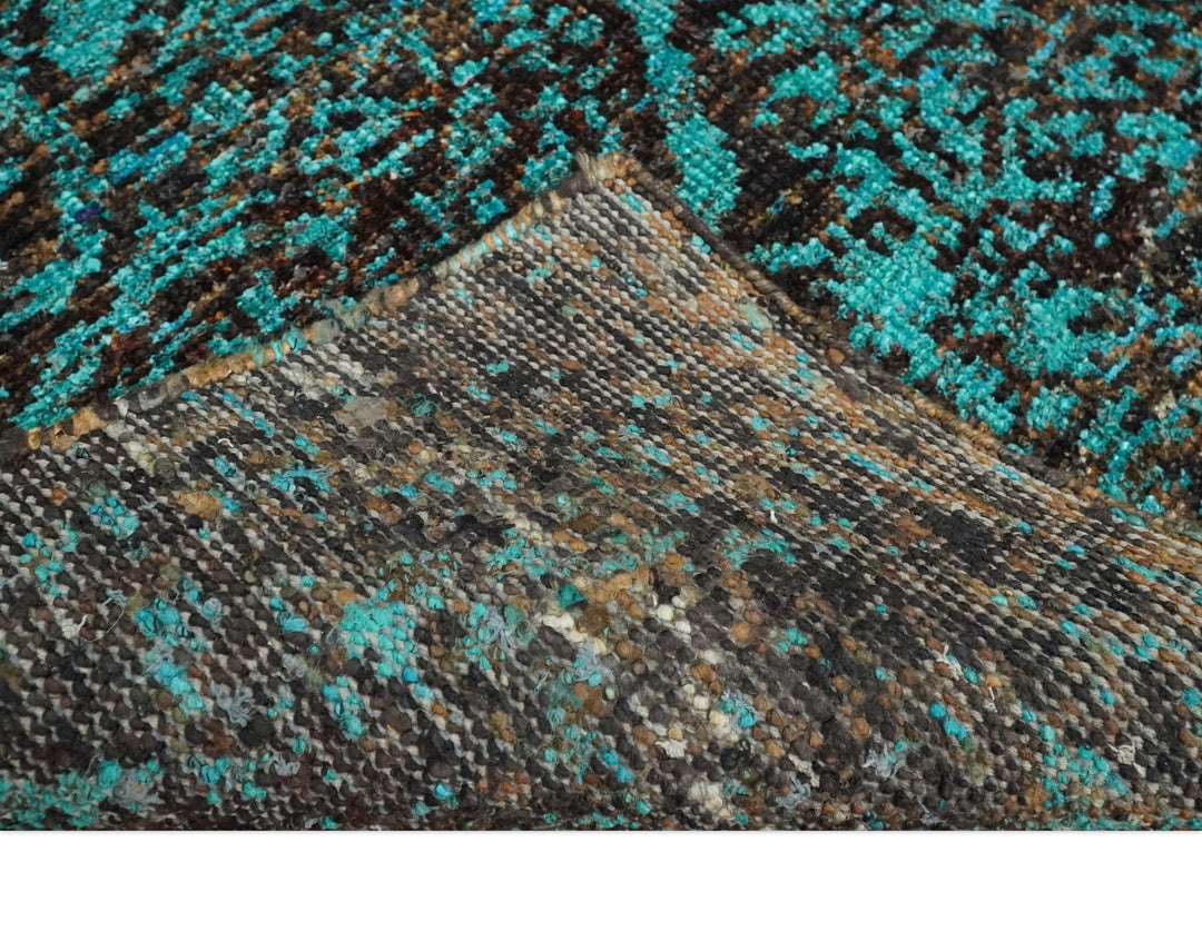 5x8 Hand Knotted Blue and Brown Modern Persian Style Contemporary Recycled Silk Area Rug | OP103 - The Rug Decor