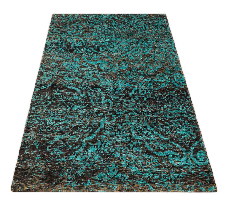 5x8 Hand Knotted Blue and Brown Modern Persian Style Contemporary Recycled Silk Area Rug | OP103 - The Rug Decor