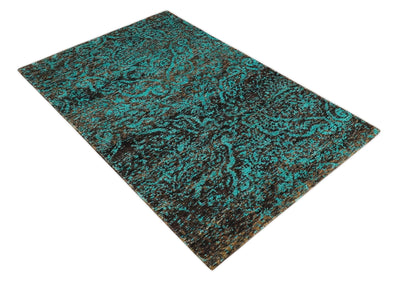 5x8 Hand Knotted Blue and Brown Modern Persian Style Contemporary Recycled Silk Area Rug | OP103 - The Rug Decor