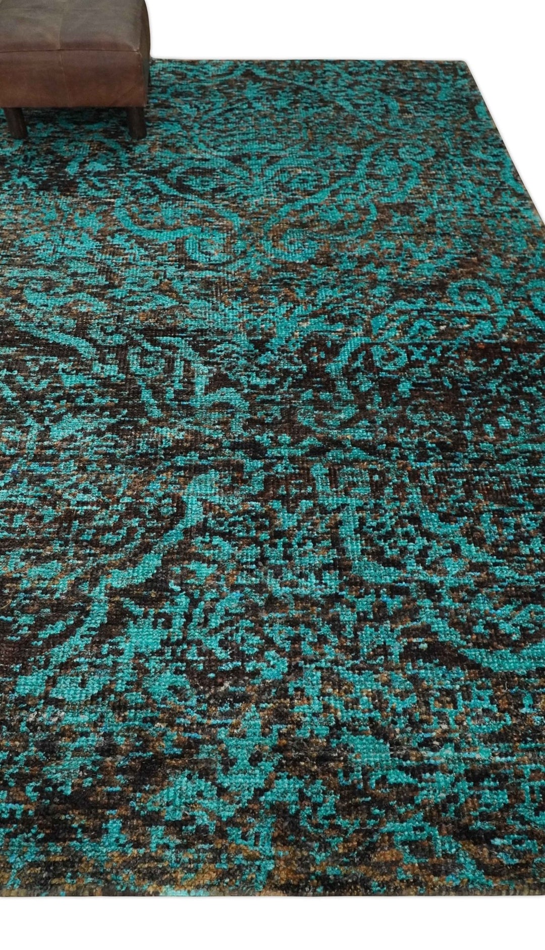 5x8 Hand Knotted Blue and Brown Modern Persian Style Contemporary Recycled Silk Area Rug | OP103 - The Rug Decor