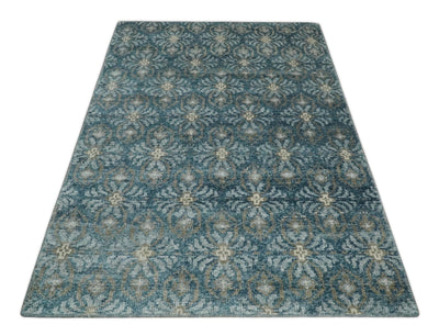 5x8 Hand Knotted Blue, Brown and Silver Antique Persian Style Contemporary Bamboo Silk Area Rug | OP123 - The Rug Decor