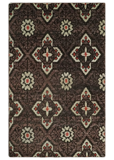 5x8 Hand Knotted Brown, Beige and Rust Antique Persian Style Contemporary Bamboo Silk Area Rug | OP69 - The Rug Decor