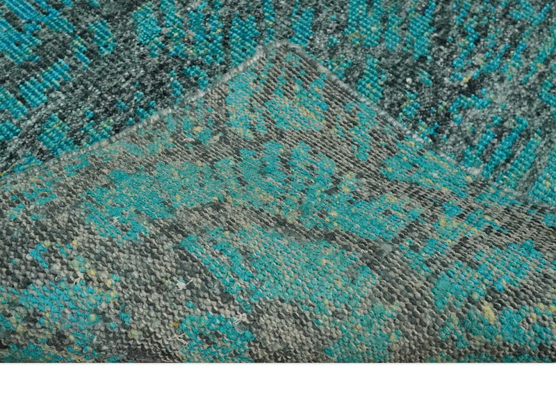 5x8 Hand Knotted Charcoal and Teal Blue Modern Style Contemporary Recycled Silk Area Rug | OP116 - The Rug Decor