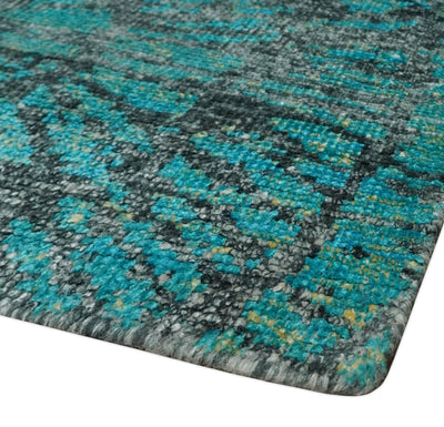 5x8 Hand Knotted Charcoal and Teal Blue Modern Style Contemporary Recycled Silk Area Rug | OP116 - The Rug Decor