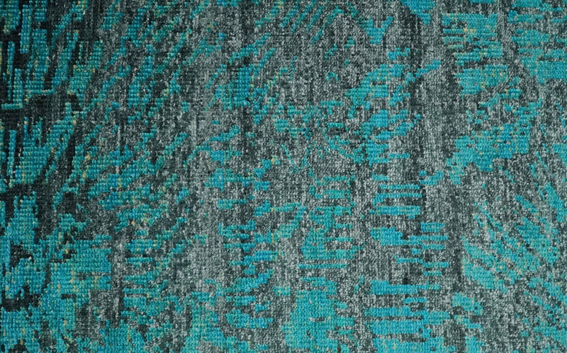 5x8 Hand Knotted Charcoal and Teal Blue Modern Style Contemporary Recycled Silk Area Rug | OP116 - The Rug Decor