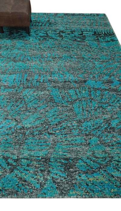 5x8 Hand Knotted Charcoal and Teal Blue Modern Style Contemporary Recycled Silk Area Rug | OP116 - The Rug Decor