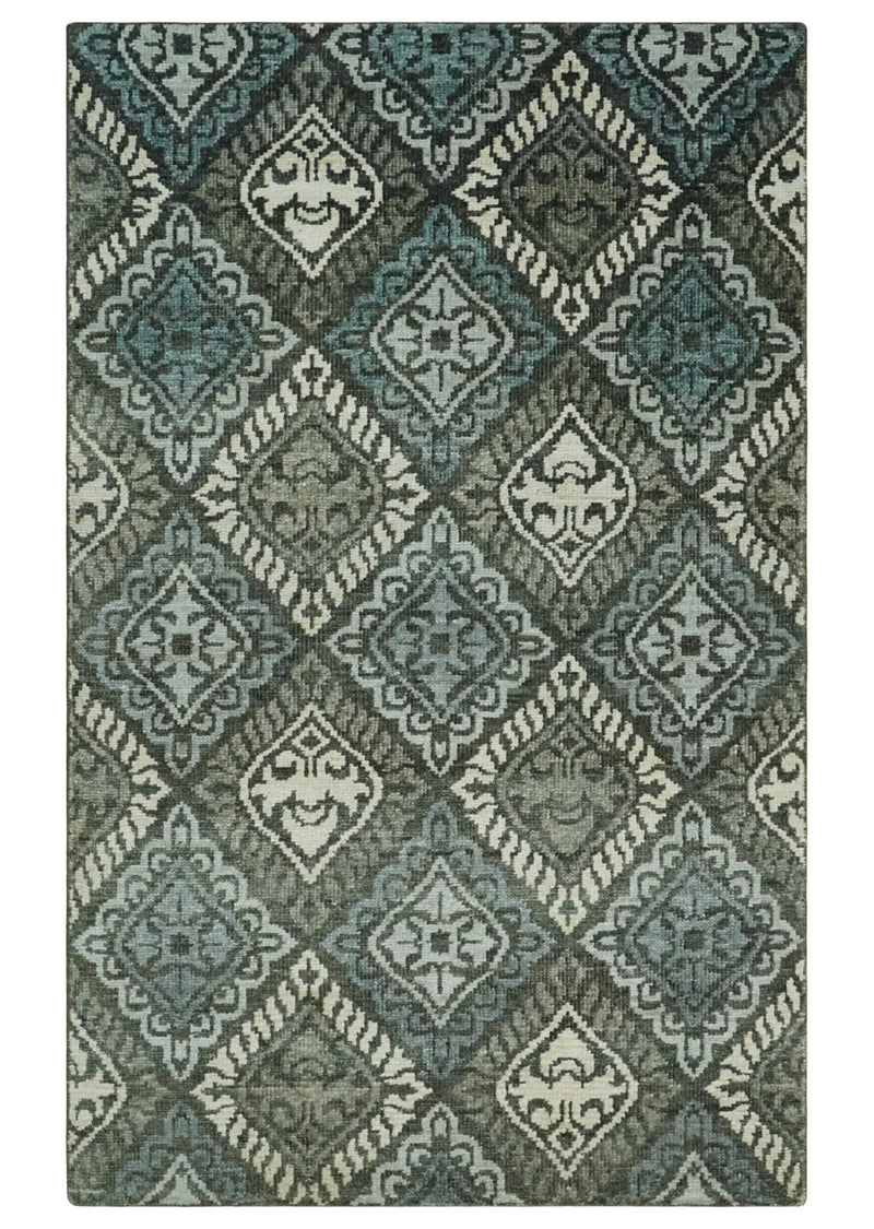 5x8 Hand Knotted Charcoal, Blue and Ivory Antique Persian Style Contemporary Bamboo Silk Area Rug | OP88 - The Rug Decor