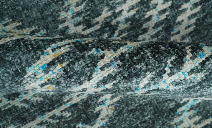5x8 Hand Knotted Dark Teal and Ivory Modern Contemporary Southwestern Tribal Trellis Recycled Silk Area Rug | OP115 - The Rug Decor