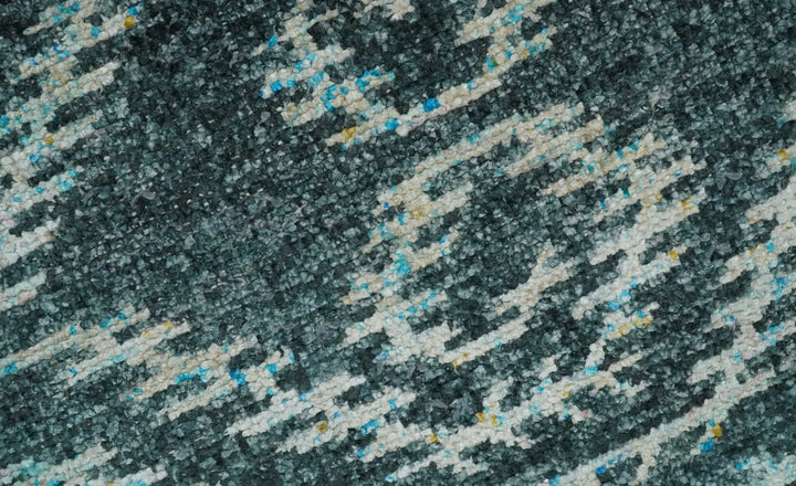 5x8 Hand Knotted Dark Teal and Ivory Modern Contemporary Southwestern Tribal Trellis Recycled Silk Area Rug | OP115 - The Rug Decor