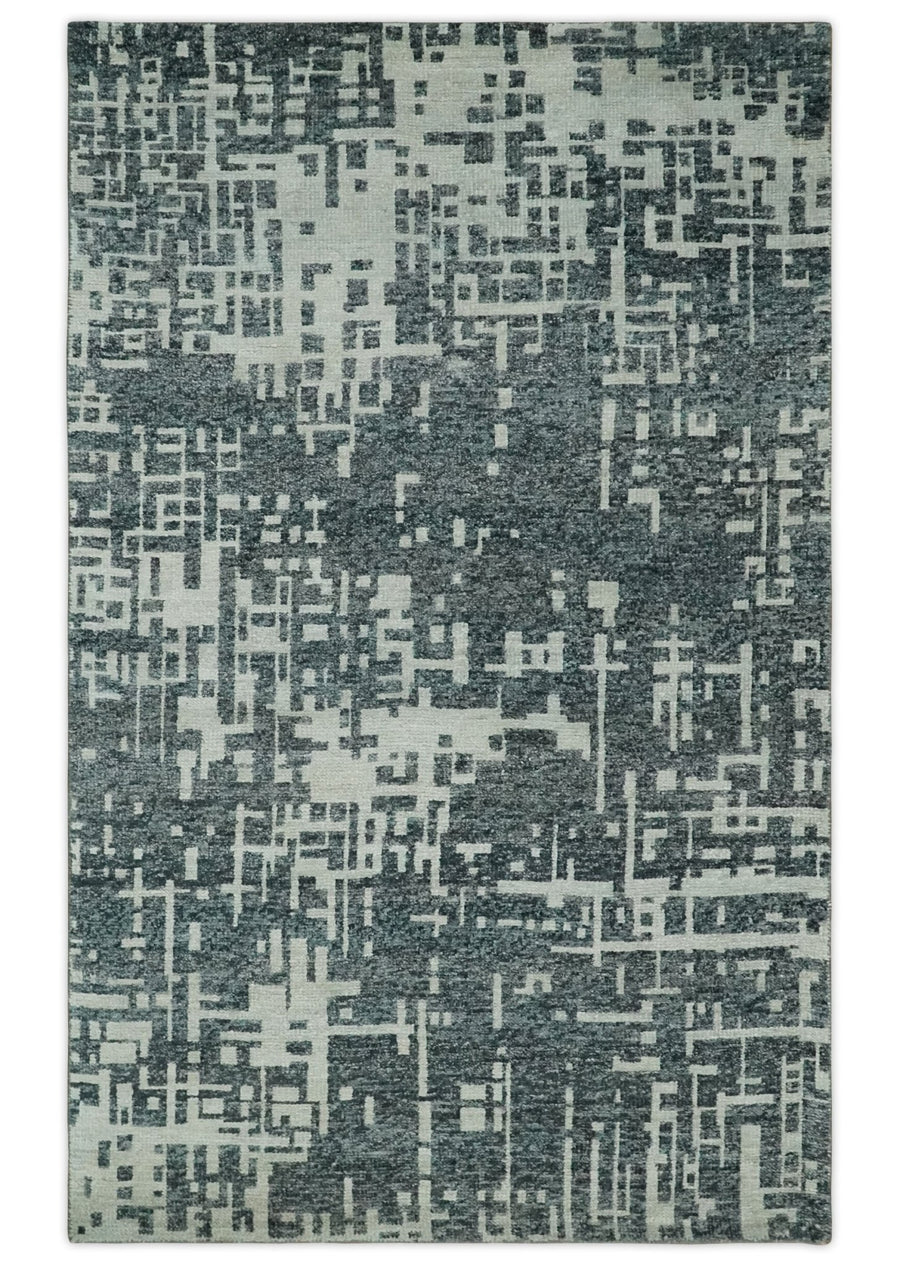 5x8 Hand Knotted Gray, Charcoal and Ivory Modern Abstract Contemporary Recycled art silk Area Rug - The Rug Decor