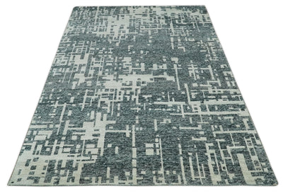 5x8 Hand Knotted Gray, Charcoal and Ivory Modern Abstract Contemporary Recycled art silk Area Rug - The Rug Decor