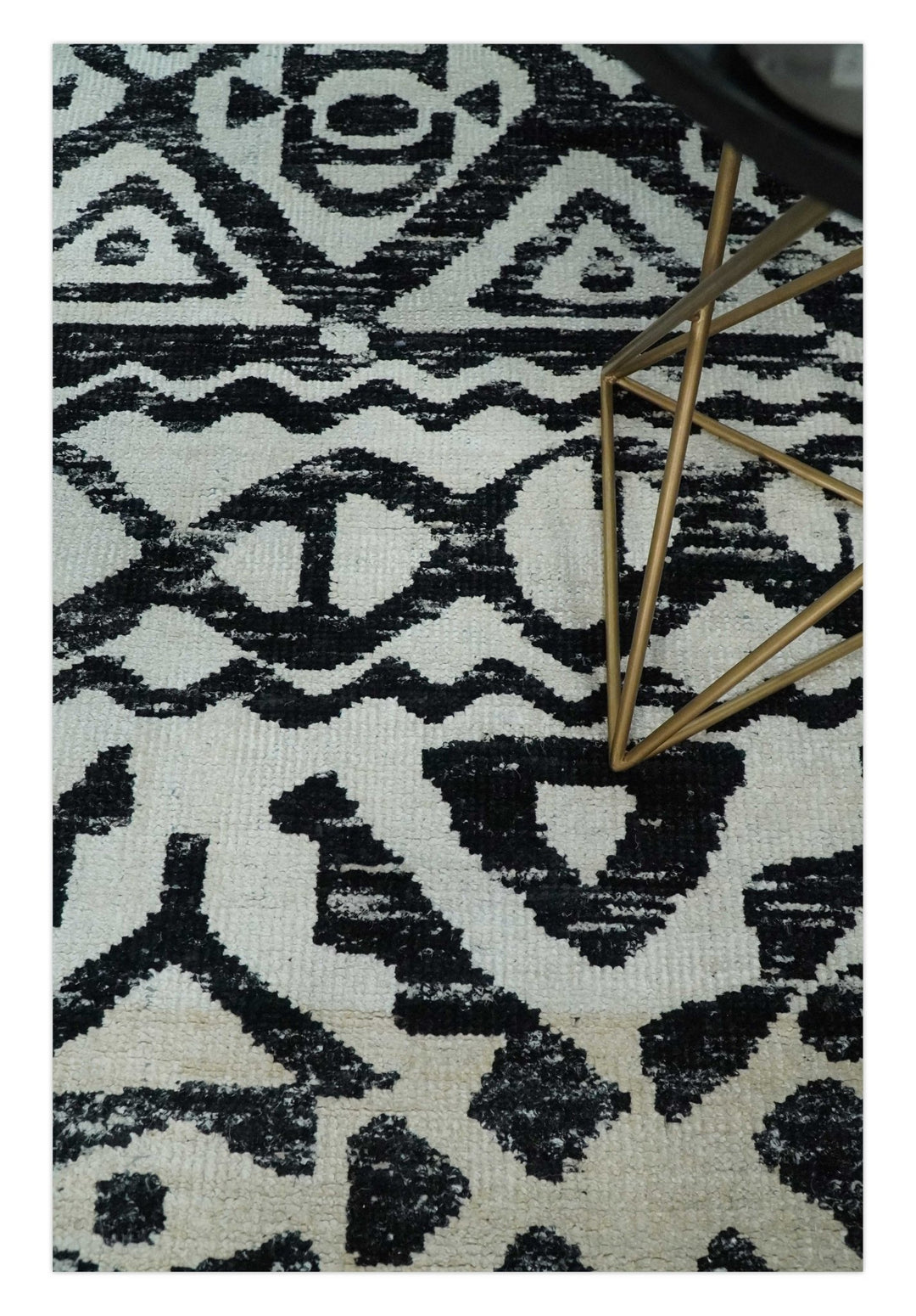 5x8 Hand Knotted Ivory and Black Antique Persian Style Contemporary Recycled Silk Area Rug | OP117 - The Rug Decor
