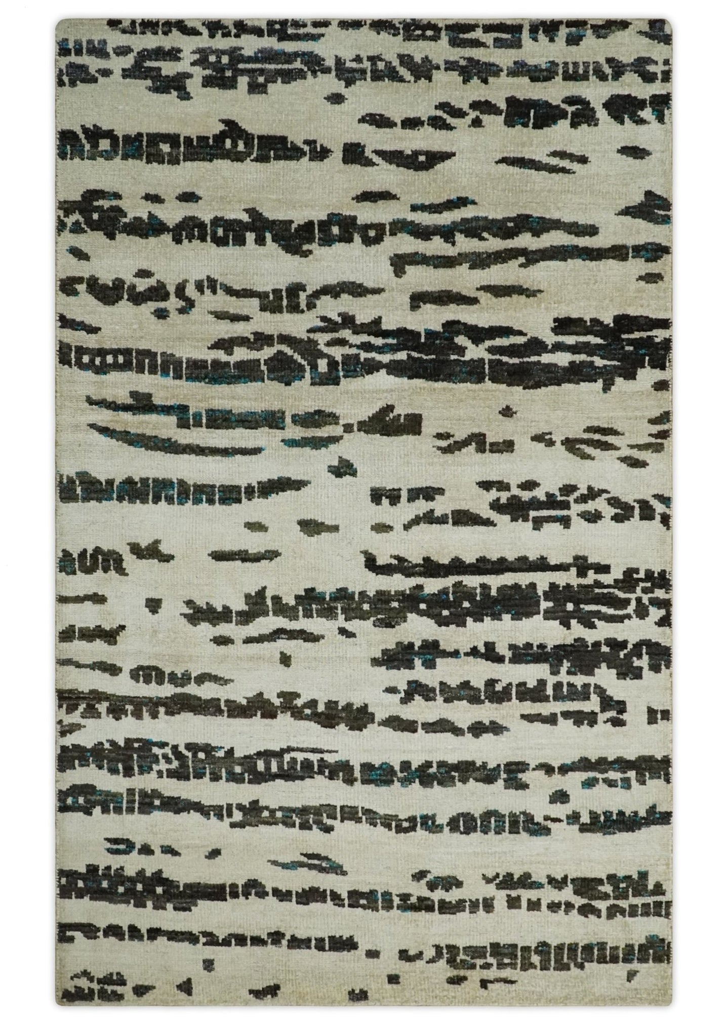 5x8 Hand Knotted Ivory and Brown Modern Abstract Contemporary Recycled Silk Area Rug | OP105 - The Rug Decor