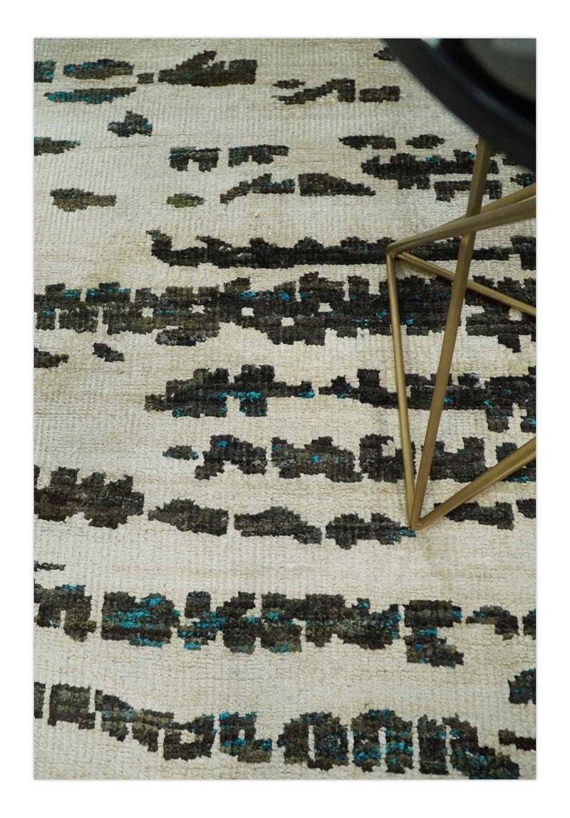 5x8 Hand Knotted Ivory and Brown Modern Abstract Contemporary Recycled Silk Area Rug | OP105 - The Rug Decor
