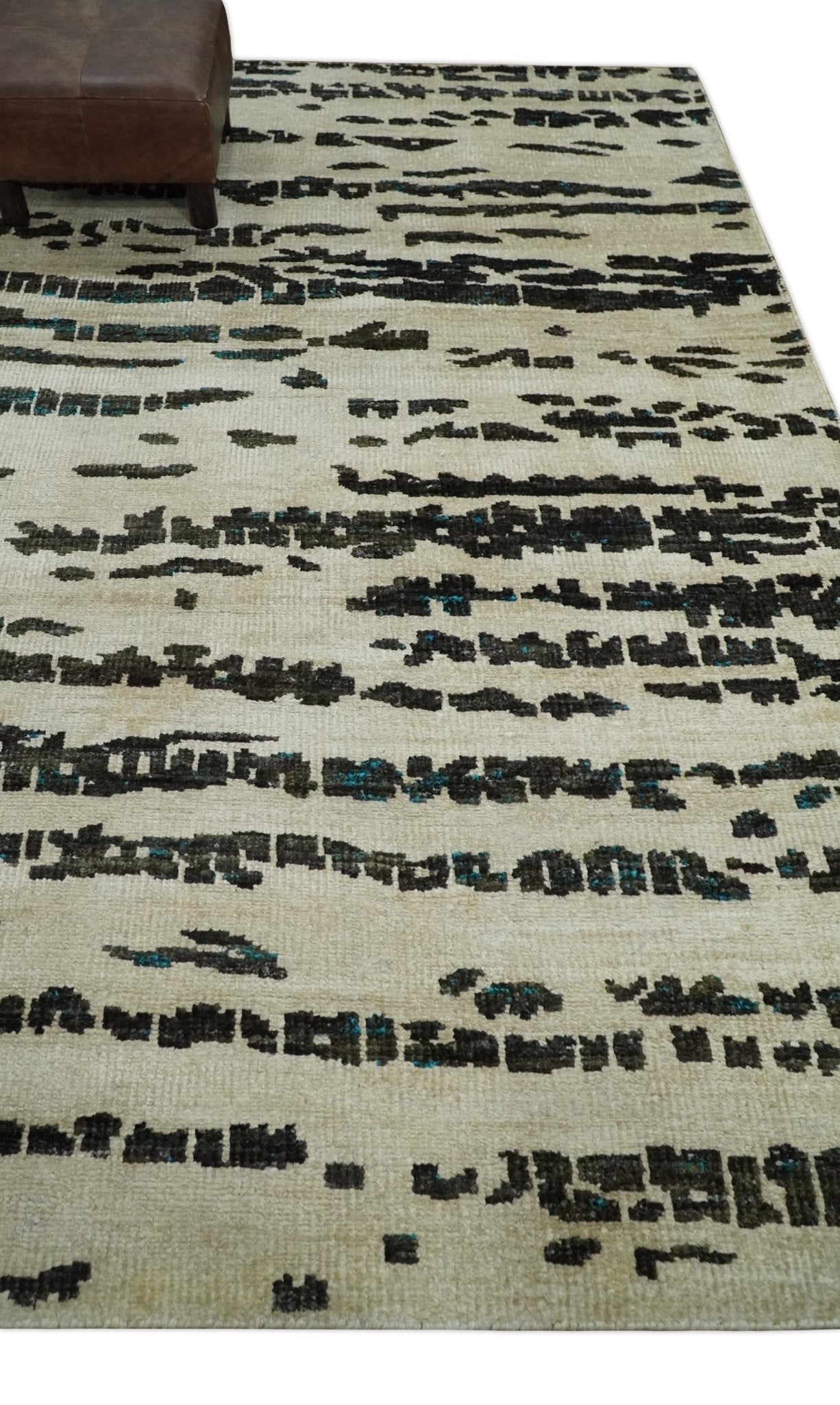 5x8 Hand Knotted Ivory and Brown Modern Abstract Contemporary Recycled Silk Area Rug | OP105 - The Rug Decor