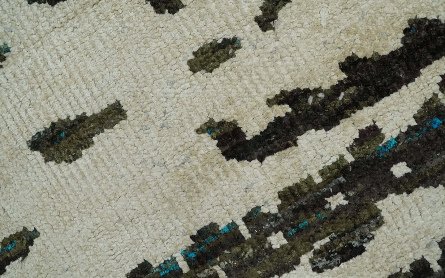 5x8 Hand Knotted Ivory and Brown Modern Abstract Contemporary Recycled Silk Area Rug | OP105 - The Rug Decor