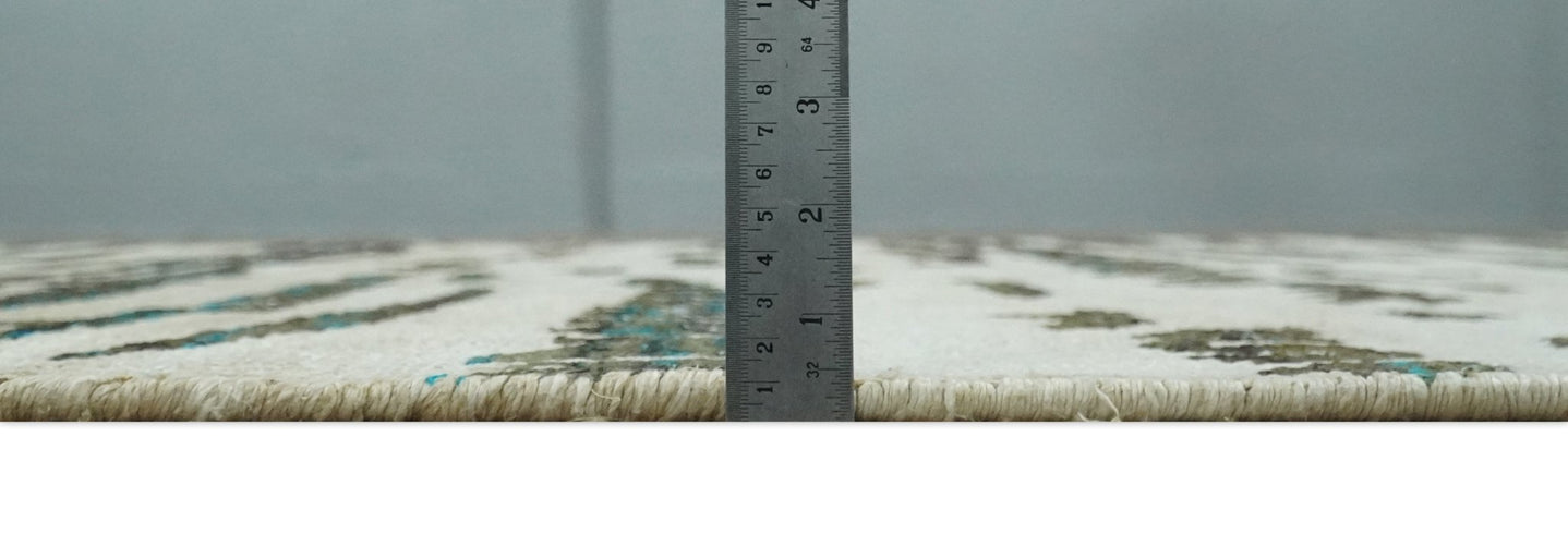 5x8 Hand Knotted Ivory and Brown Modern Abstract Contemporary Recycled Silk Area Rug | OP105 - The Rug Decor