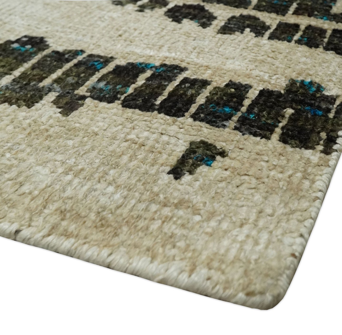 5x8 Hand Knotted Ivory and Brown Modern Abstract Contemporary Recycled Silk Area Rug | OP105 - The Rug Decor