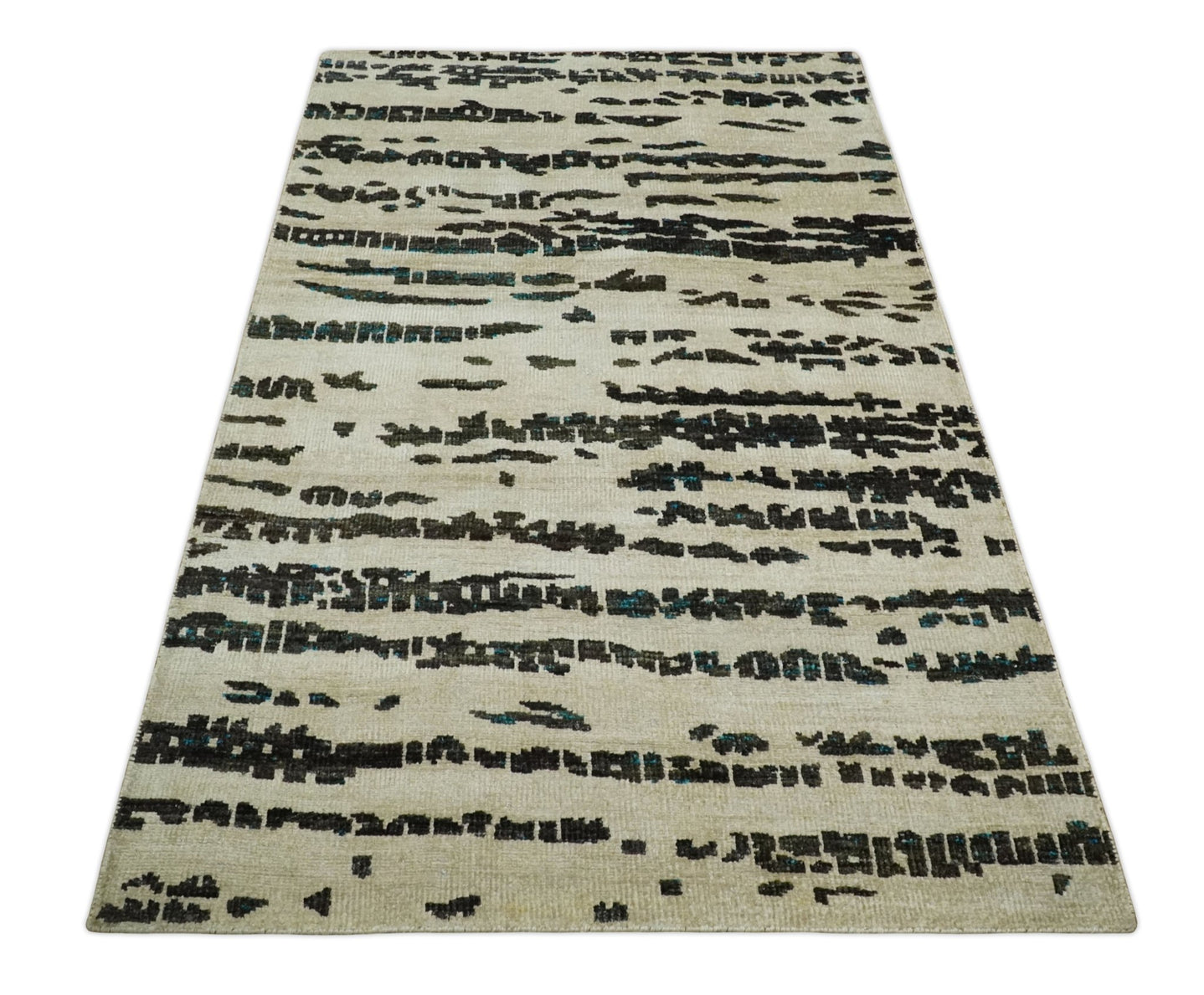 5x8 Hand Knotted Ivory and Brown Modern Abstract Contemporary Recycled Silk Area Rug | OP105 - The Rug Decor