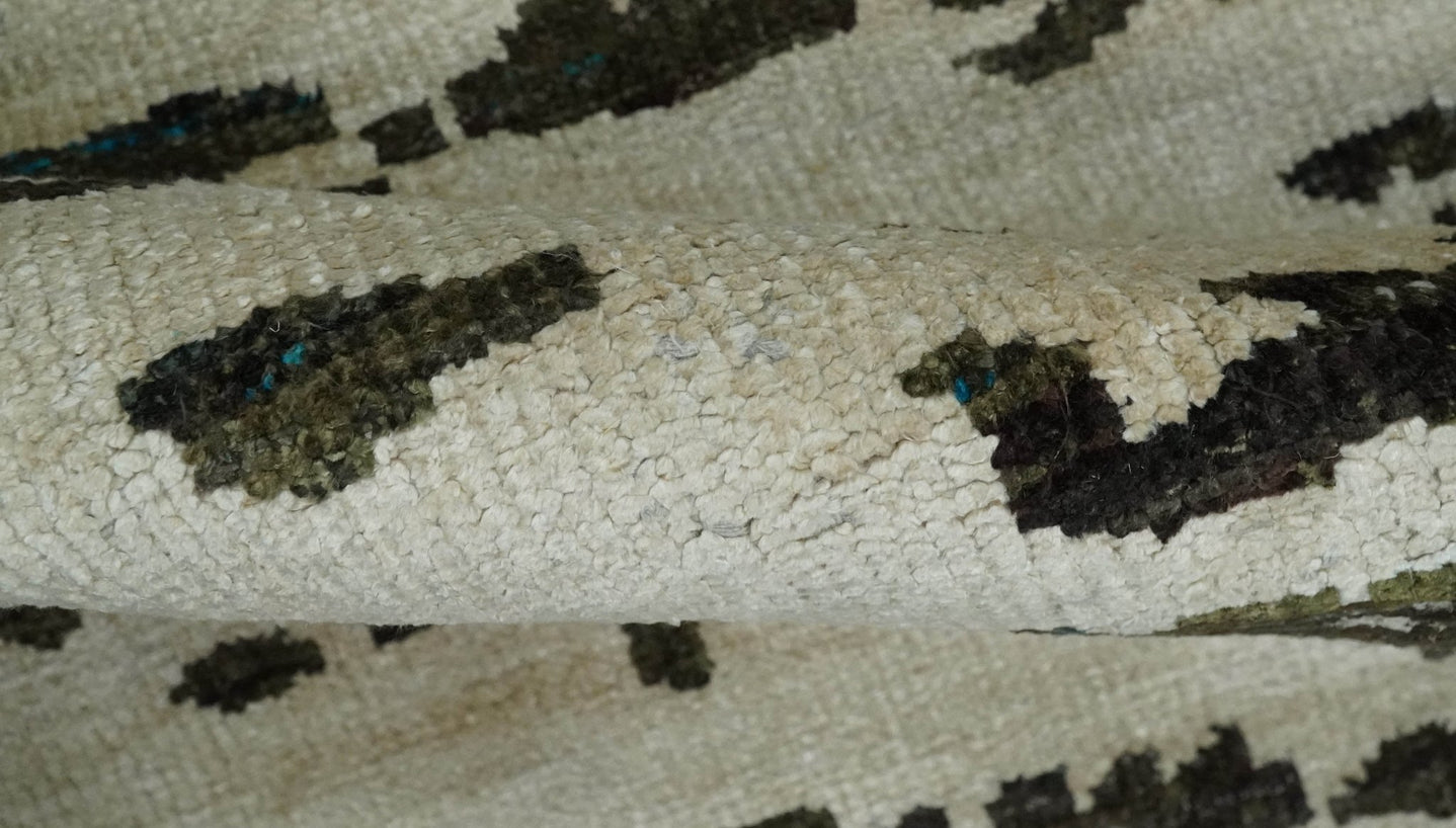 5x8 Hand Knotted Ivory and Brown Modern Abstract Contemporary Recycled Silk Area Rug | OP105 - The Rug Decor