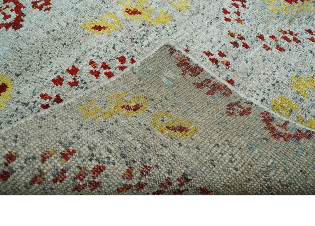 5x8 Hand Knotted Ivory, Red and Yellow Persian made of Recycled Silk Area Rug | OP95 - The Rug Decor