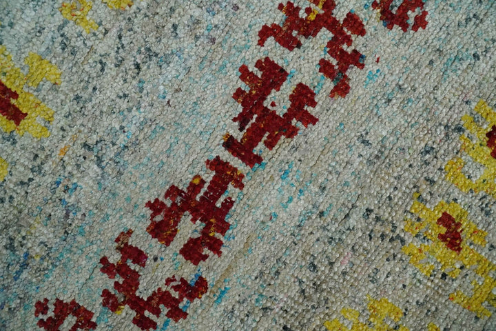 5x8 Hand Knotted Ivory, Red and Yellow Persian made of Recycled Silk Area Rug | OP95 - The Rug Decor