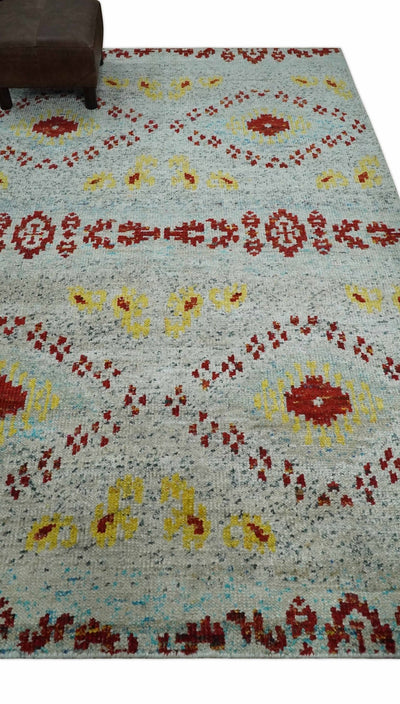 5x8 Hand Knotted Ivory, Red and Yellow Persian made of Recycled Silk Area Rug | OP95 - The Rug Decor