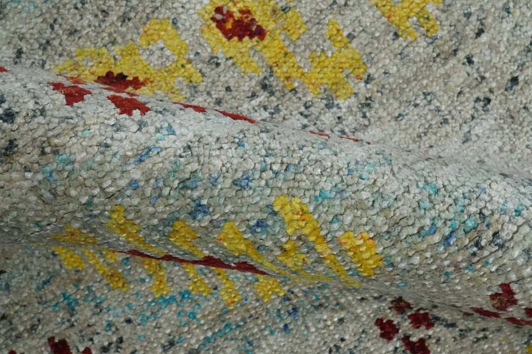 5x8 Hand Knotted Ivory, Red and Yellow Persian made of Recycled Silk Area Rug | OP95 - The Rug Decor