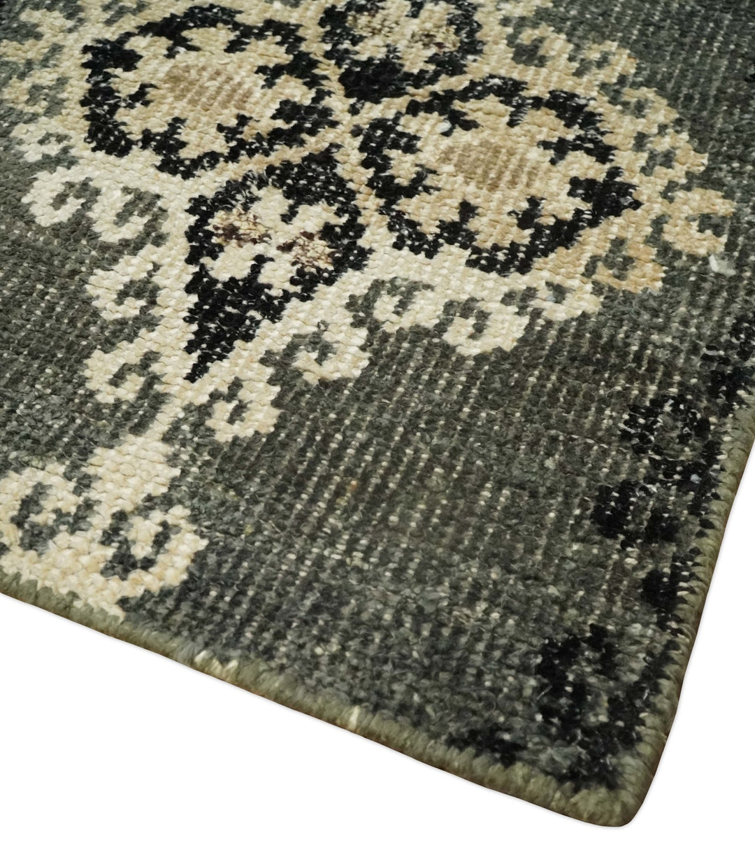 5x8 Hand Knotted Moss Green, Beige and Black Antique Persian Style Contemporary Recycled Silk Area Rug | OP73 - The Rug Decor