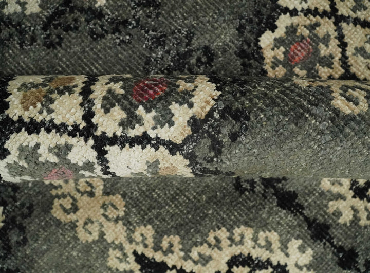 5x8 Hand Knotted Moss Green, Beige and Black Antique Persian Style Contemporary Recycled Silk Area Rug | OP73 - The Rug Decor