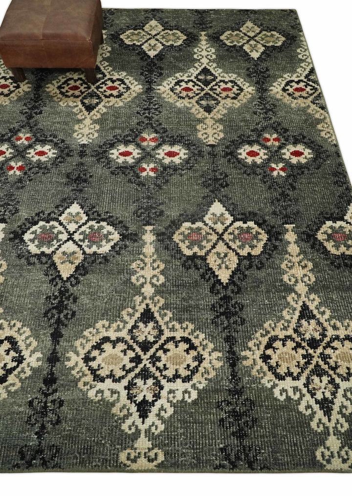 5x8 Hand Knotted Moss Green, Beige and Black Antique Persian Style Contemporary Recycled Silk Area Rug | OP73 - The Rug Decor