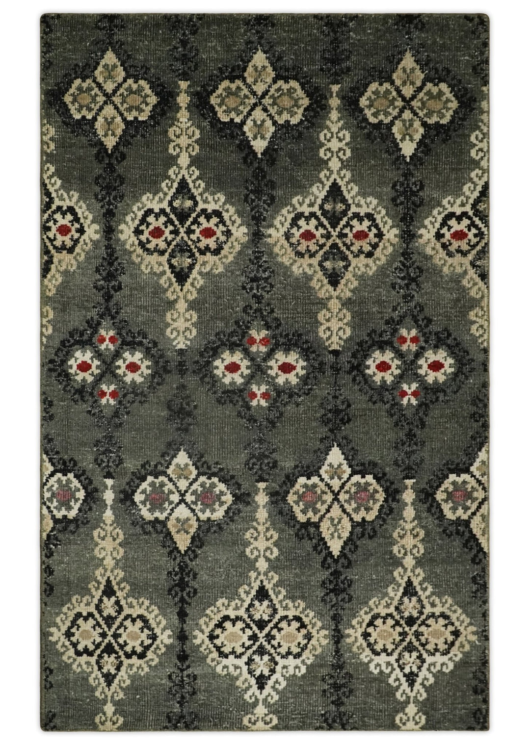 5x8 Hand Knotted Moss Green, Beige and Black Antique Persian Style Contemporary Recycled Silk Area Rug | OP73 - The Rug Decor