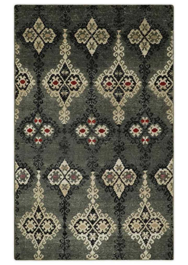 5x8 Hand Knotted Moss Green, Beige and Black Antique Persian Style Contemporary Recycled Silk Area Rug | OP73 - The Rug Decor
