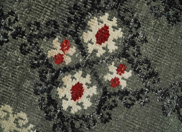 5x8 Hand Knotted Moss Green, Beige and Black Antique Persian Style Contemporary Recycled Silk Area Rug | OP73 - The Rug Decor