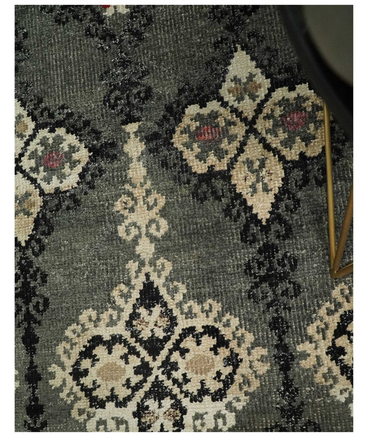 5x8 Hand Knotted Moss Green, Beige and Black Antique Persian Style Contemporary Recycled Silk Area Rug | OP73 - The Rug Decor