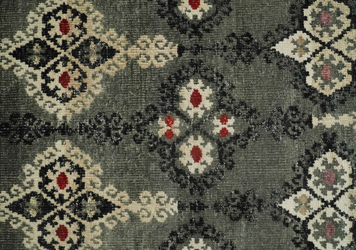 5x8 Hand Knotted Moss Green, Beige and Black Antique Persian Style Contemporary Recycled Silk Area Rug | OP73 - The Rug Decor
