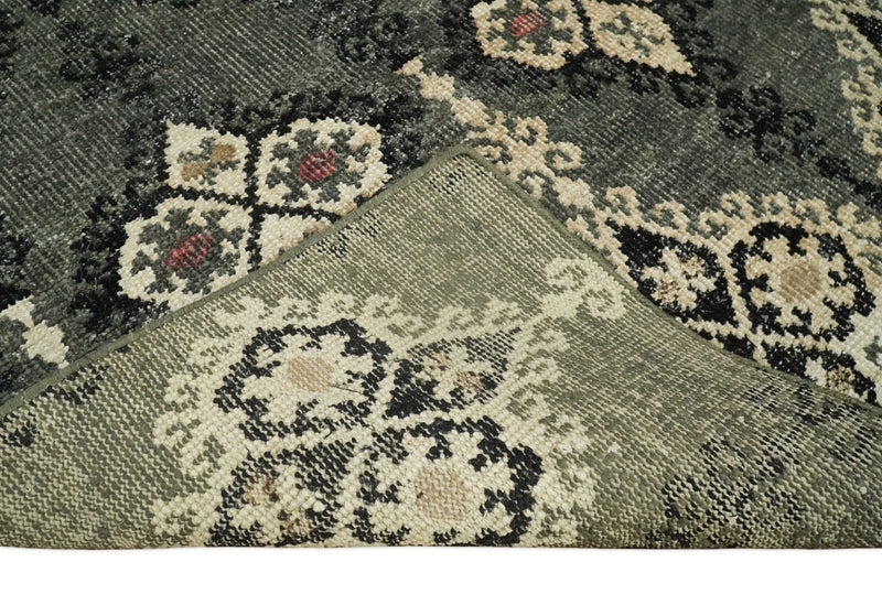 5x8 Hand Knotted Moss Green, Beige and Black Antique Persian Style Contemporary Recycled Silk Area Rug | OP73 - The Rug Decor