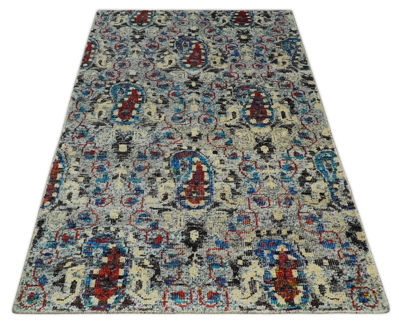 5x8 Hand Knotted Multicolor Antique Persian Style Contemporary Recycled Silk Area Rug | OP84 - The Rug Decor