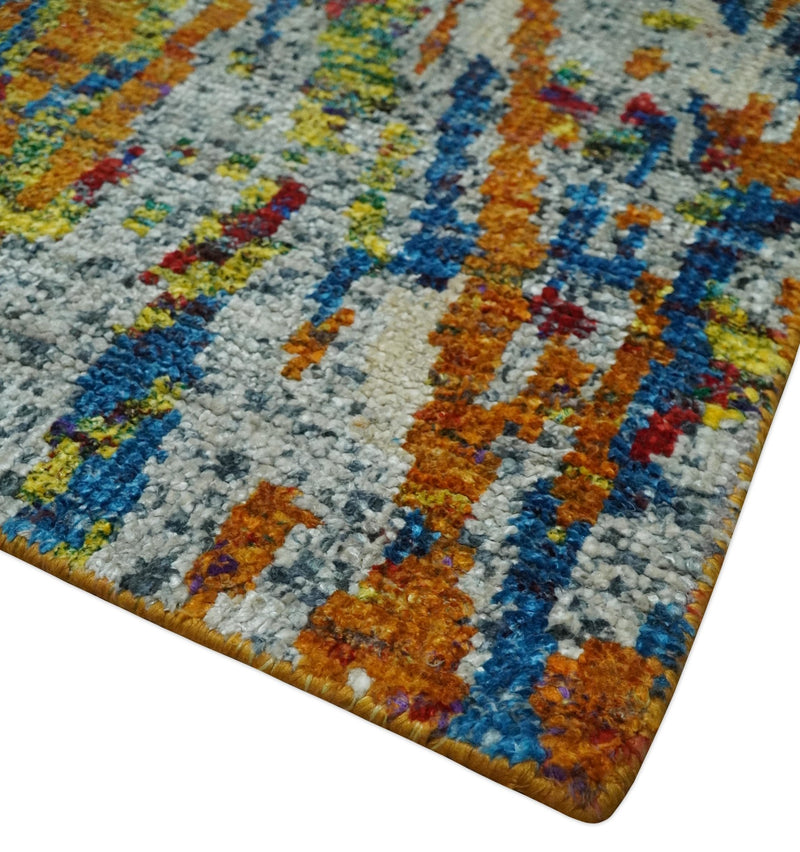 5x8 Hand Knotted Multicolor Modern Abstract Contemporary Recycled Silk Area Rug | OP111 - The Rug Decor