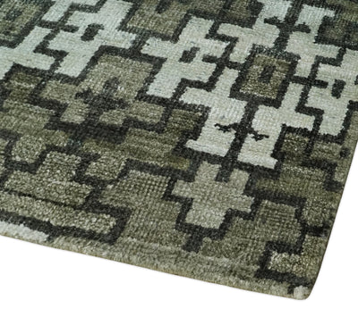 5x8 Hand Knotted Olive, Charcoal and White Modern Contemporary Southwestern Tribal Trellis Recycled Silk Area Rug | OP124 - The Rug Decor